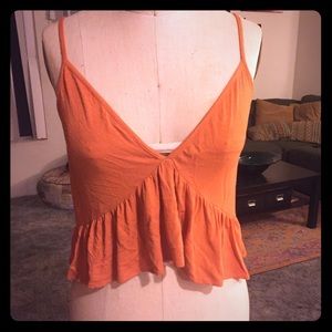 Coco + Jameson Orange Flowy Deep Plunge Crop Tank